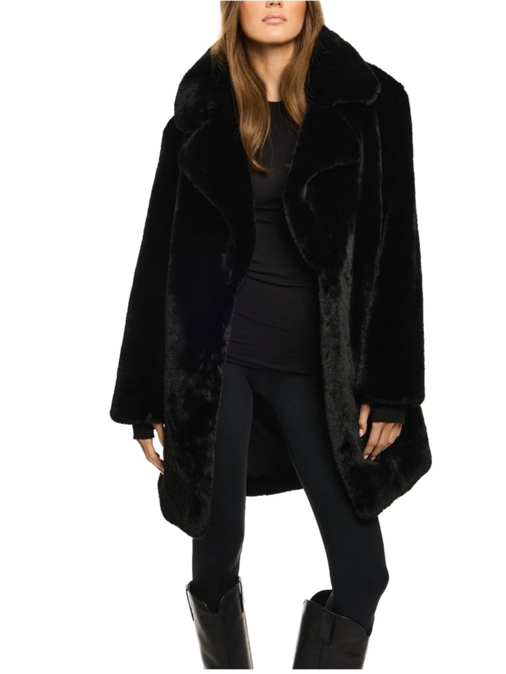 Apparis Faux Fur Coat in black Size M